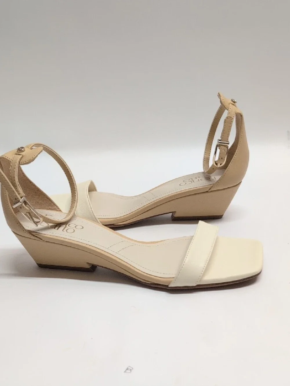 Franco Sarto Ivory Ankle-Strap Block Heel Sandals